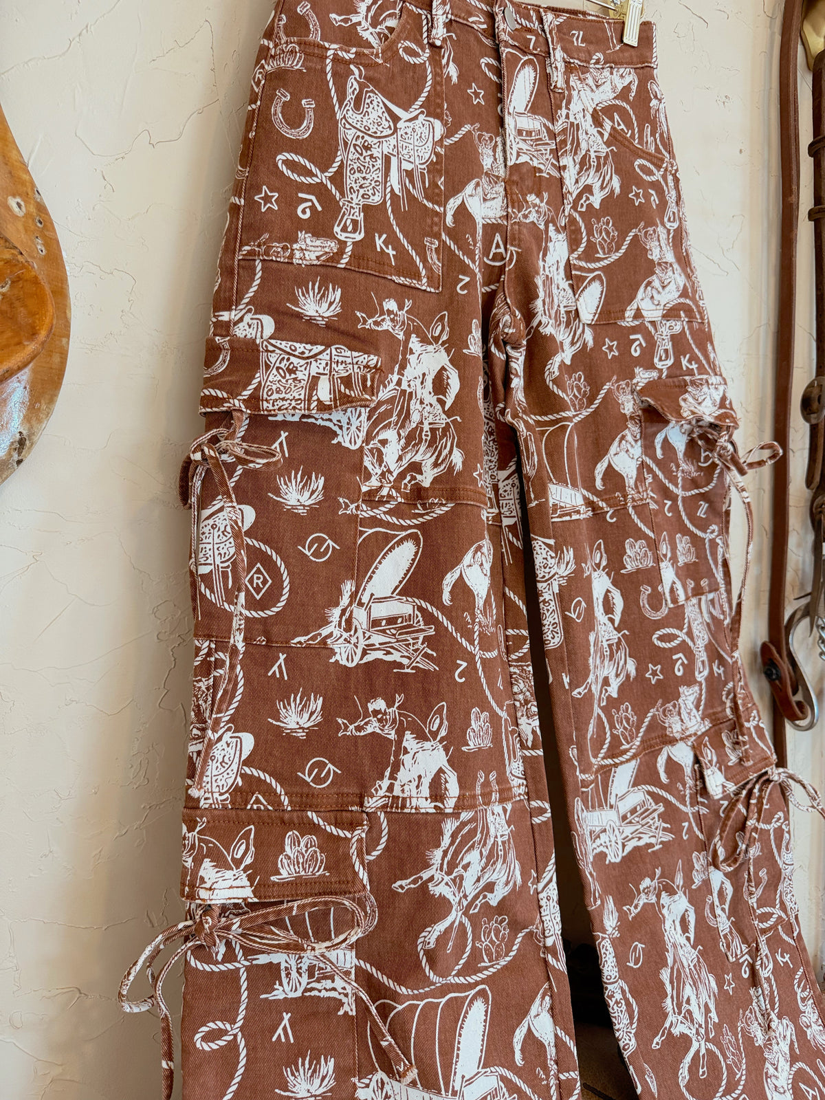The Ranch Roundup Western Print Cargo Jeans- Size 7