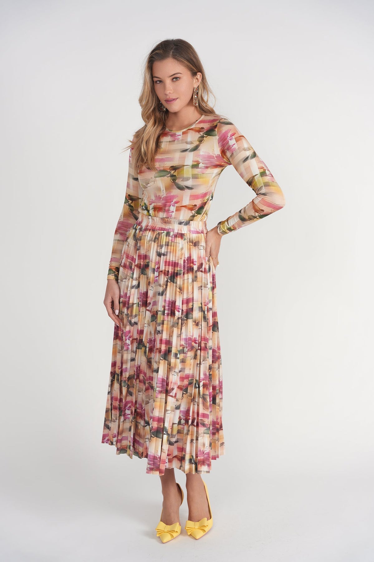 Jersey Pleated Skirt- Pixel Floral