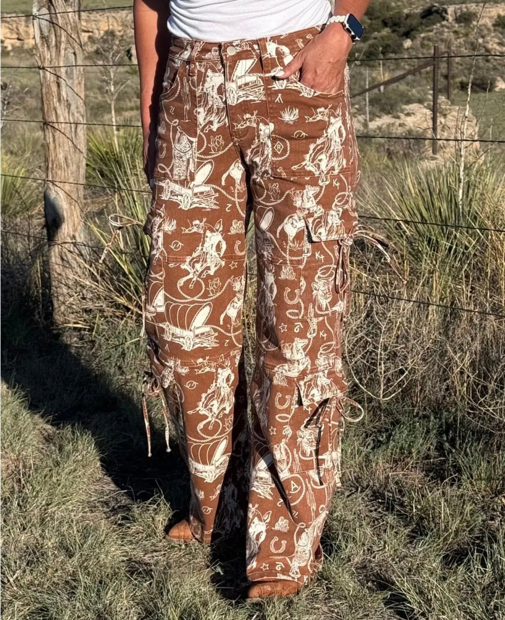 The Ranch Roundup Western Print Cargo Jeans- Size 7