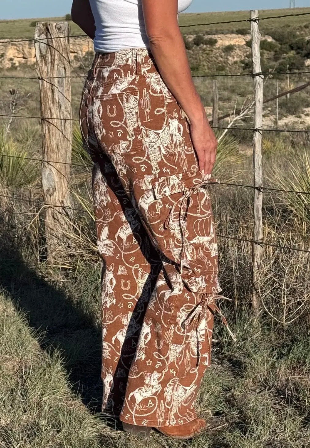 The Ranch Roundup Western Print Cargo Jeans- Size 7