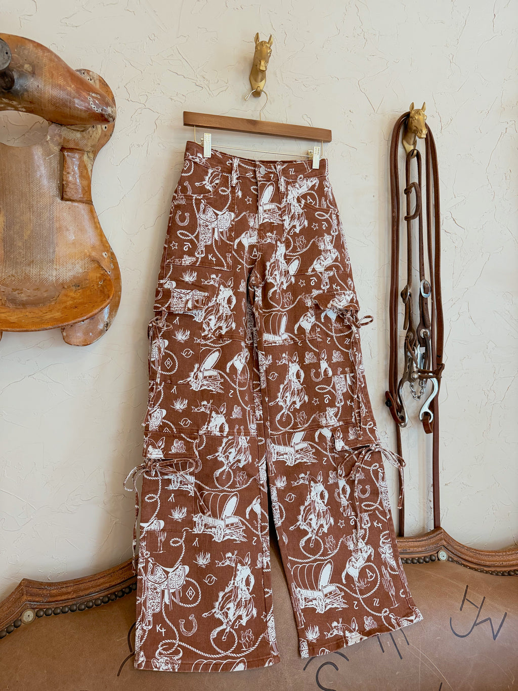 The Ranch Roundup Western Print Cargo Jeans- Size 7