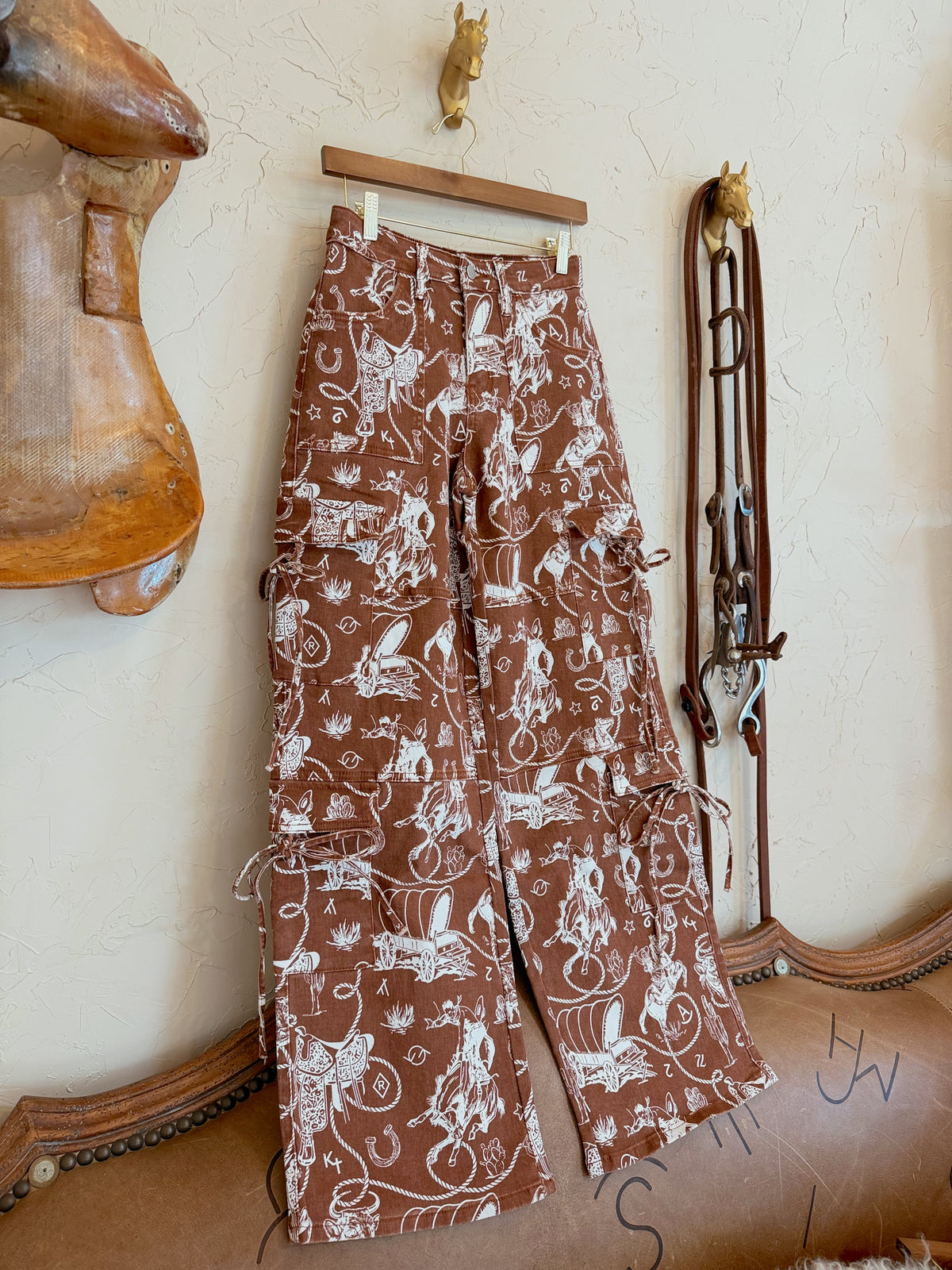The Ranch Roundup Western Print Cargo Jeans- Size 7